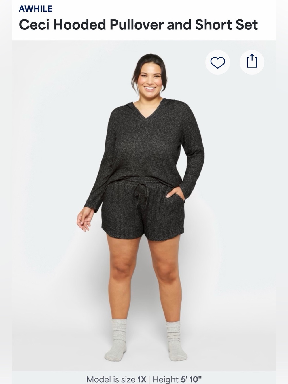 Awhile Stitch Fix Charcoal Waffle Knit Hooded Lounge Set 2X Soft Cozy Set